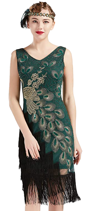 BABEYOND 1920s Vintage Peacock Sequined Dress-image