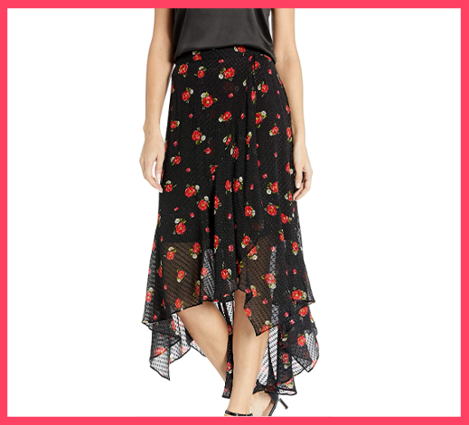 Midi Skirt with Asymmetrical Hem in a Floral Print