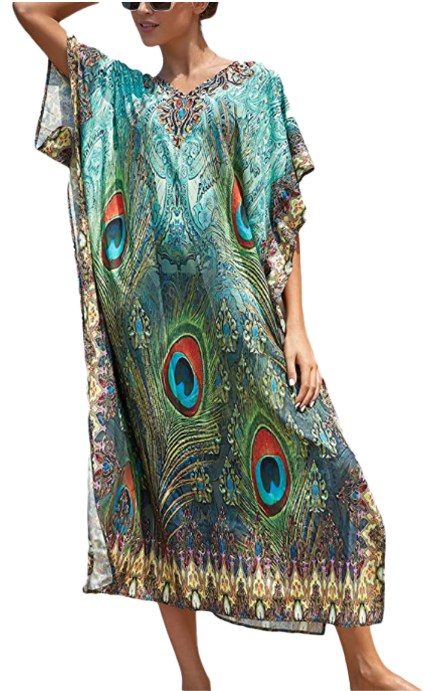 Bsubseach Women Casual Beach Dress In Peacock Style-image
