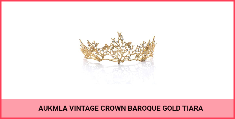 Aukmla Vintage Crown Baroque Gold Tiara