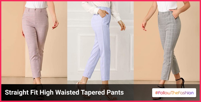Straight Fit High Waisted Tapered Pants 