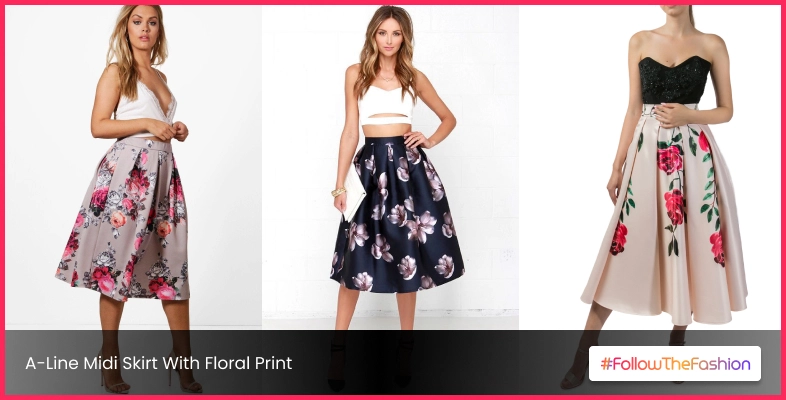 A-Line Midi Skirt With Floral Print