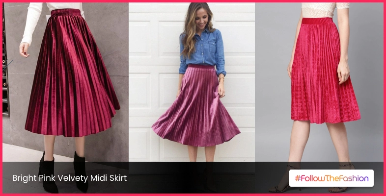 Bright Pink Velvety Midi Skirt