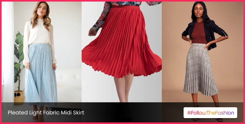 Pleated Light Fabric Midi Skirt