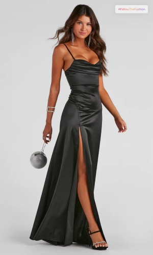 Marissa Formal Satin Black Prom Dress