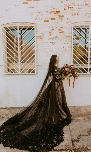 Floral Nude-Black Wedding Dresses 2
