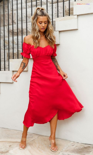 Off-Shoulder Red Dress